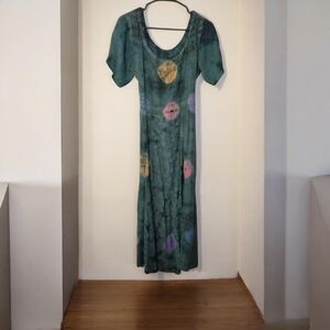 Vintage Green Tie Dye Patterned Dress